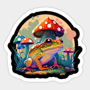 Cottagecore aesthetic frog on Mushroom Sticker